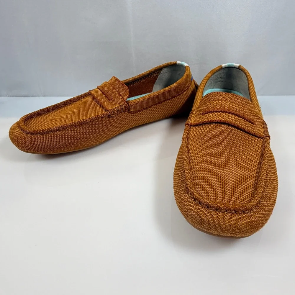 Rothy's The Driver Loafers Women's 9.5 Cognac Brown Knit Driving Shoes Flats